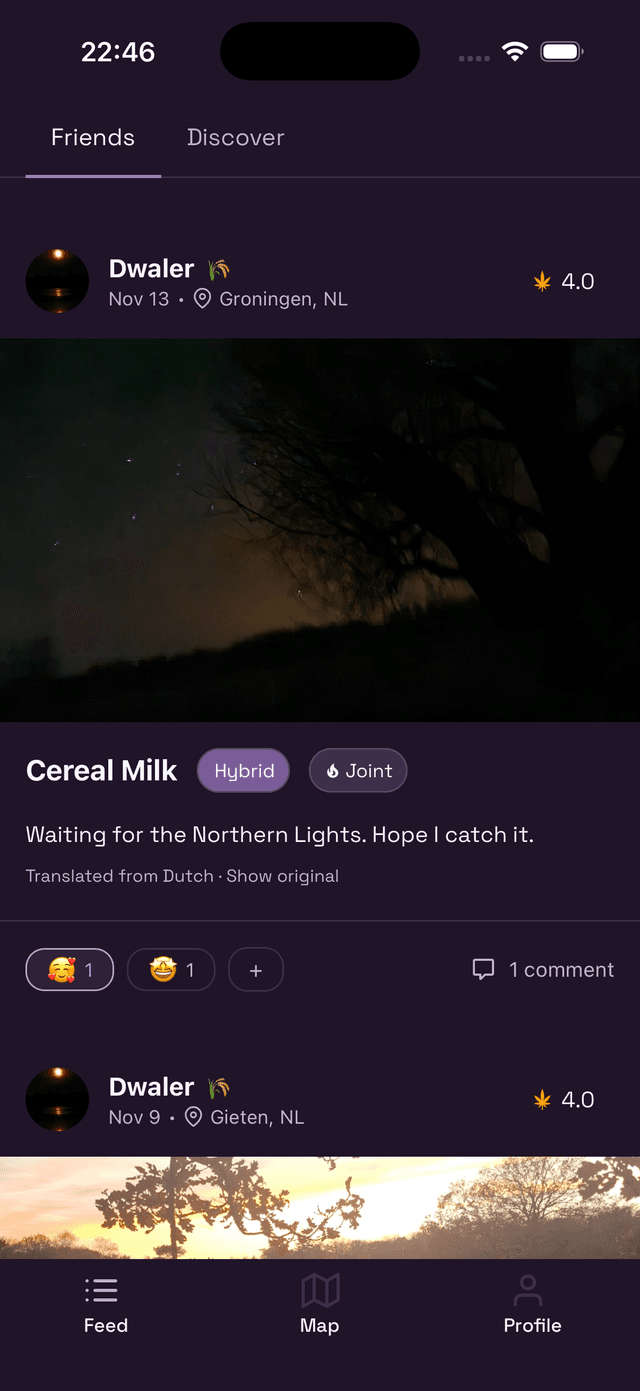 The Wietly feed showing check-in cards