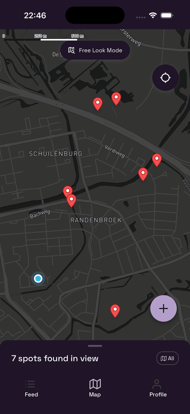 Map overview showing spot pins