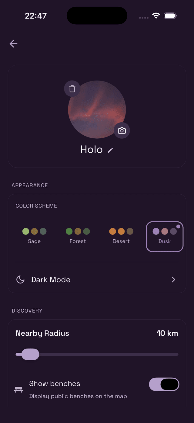 Wietly settings screen